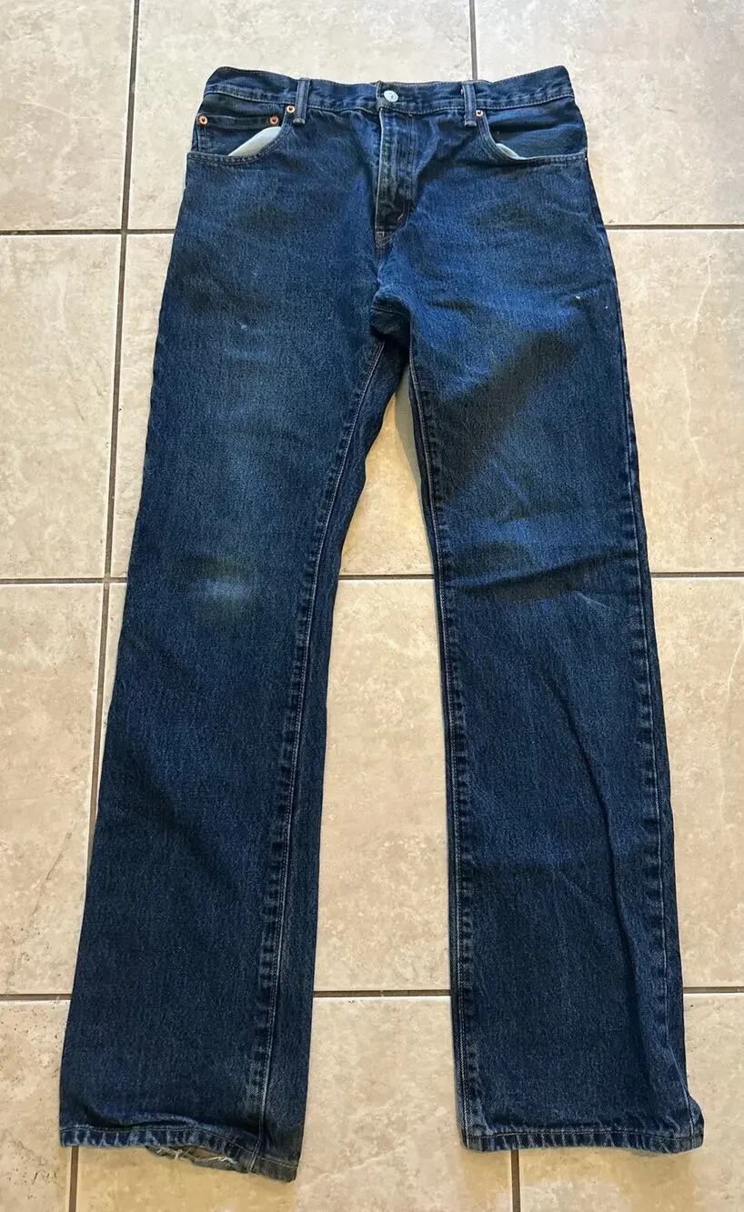Levi's 517 Boot Cut Jeans Men's 34x36 Dark Wash Denim Distressed Hems